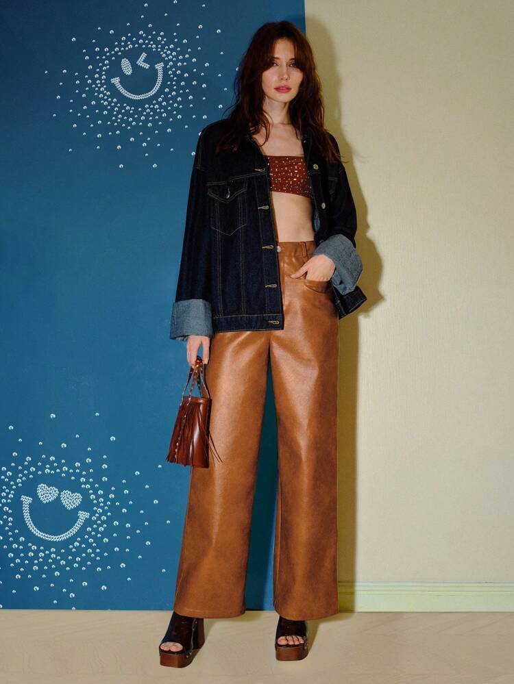 S.W.Smiley x MOTF PU LEATHER SLANT POCKET PANTS