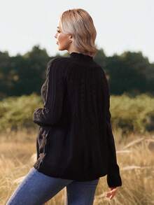 SHEIN Maternity Twist Cable Pattern Raglan Sleeve Casual Versatile Sweater - Black - View 2