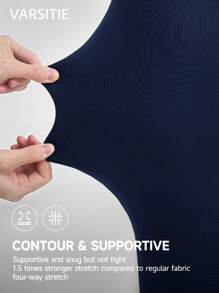 VARSIVA 女式撞色条纹V腰休闲百搭运动短裙短裤 - 藏蓝色 - 查看 3