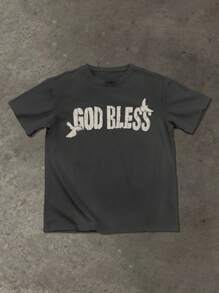 Manfinity EMRG Men's Casual Summer T-Shirt With Graphic & Letter Print - Dark Grey - View 4