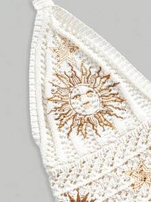 ROMWE Broderad blus i hippie-stil med måne- och stjärnmönster för kvinnor - Vitt - Visa 4