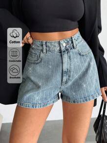 EURMUSE High Waist Rhinestone Deocr Denim Shorts Womens Shorts Women S Outfits  Work Outfits For Women Womens Petite - Light Wash - View 1