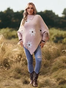 SHEIN 孕妇休闲不对称下摆长袖毛衣 - 藕粉色 - 查看 8