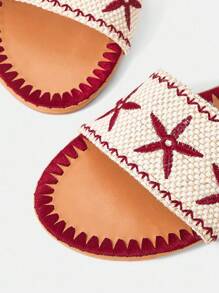 Styleloop Giày sandal đế bằng dệt kim dành cho nữ, phong cách Bohemian cho kỳ nghỉ - Màu Đỏ Sâu - Xem 5