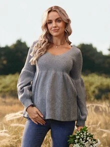 SHEIN 休闲时尚百搭日常宽松纯色长袖孕妇毛衣