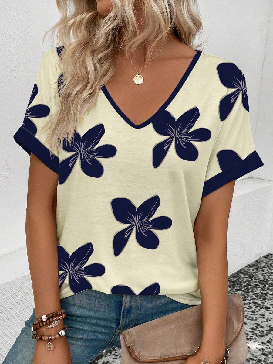 EMERY ROSE 女士畅销花卉图案休闲T恤 - 彩色 - 查看 1