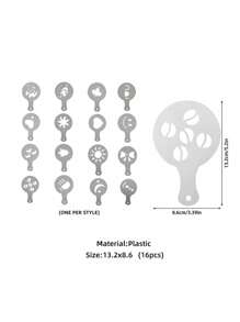 SHEIN Basic living 16 件/套 PP 咖啡模具，心形和蝴蝶结图案咖啡喷雾模板适用于厨房学校用品