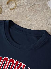 INAWLY Letter Graphic Tee Graphic Tees Women Tops - Navy Blue - View 5