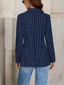 SHEIN Clasi 秋冬时尚通勤千鸟格束腰西装外套 - 藍色 - 查看 2