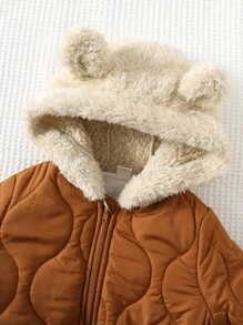 Cozy Pixies 男女宝宝秋冬季加厚保暖连帽外套，可爱小熊耳朵设计，加厚保暖，运动休闲百搭，防寒时尚外套，冬季绗缝外套，男宝宝冬季外套，男童秋季外套，连帽外套 - 棕色 - 查看 5