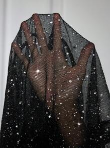 SHEIN Clasi 大码优雅浪漫银色网纱面料黑色亮片外套，黑色亮片上衣，秋季，约会之夜，老钱女性，万圣节服装 - 黑色 - 查看 11