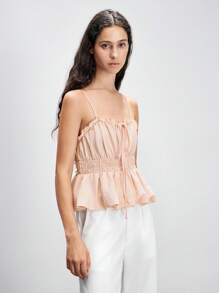 Lumivelle Women's Solid Color Peplum Hem Summer Camisole Clothes For University - Dusty Pink - View 4