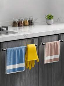 Stainless Steel Towel Rack Multi-Purpose Single Door Bathroom Kitchen Cabinet Towel Rag Rack Shelf Hanger Punch-Free Rag Hanger - Black - View 4