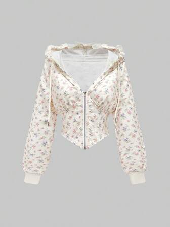 Kawaii Plus Size Women Cottagecore Style Cute Floral Lace Bowknot Trim Sweatshirt,Fall Clothes For Women