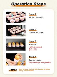SHEIN Basic living 12Pcs Pink Silicone Muffin Mold, DIY Baking Cups Muffin Liners - Pink - View 5