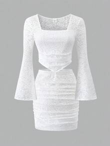 Big Girl Lace Two Pieces Set - White Princess Dress, Elegant Youth Outfit, Party Dress, Decorated With Sleeves, Long-Sleeved - White - View 1