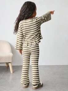 Maija Kids Maija Kids 2件套少女条纹圆领长袖T恤和裤子套装 - 彩色 - 查看 2