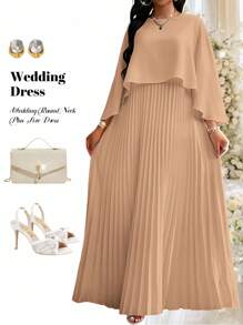 Fleurora Spring And Summer Elegant Commuting Office Party Wedding Cocktail Party Concert/Music Festival Champagne Woven Chiffon Round Neck Flared Lace Up Pleated Quarter Sleeves Plus Size Dresses Elegant Women Dresses Classy Outfits Summer Outfits For Women Spring Outfits For Women Wedding Guest Dress Women Dresses For Women Elegant Birthday Outfits For Women Church Clothes Women Concert Outfit Women Cruise Attire Women Birthday Dress Classy Outfits For Women Church Dresses For Women Tea Party Outfit Dress For Wedding Guest Bridal Shower Dress Champagne  Concert Birthday&Event Dresses Church Dresses Wedding Dresses Holiday Dresses Champagne Dresses