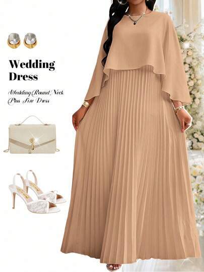 Fleurora Spring And Summer Elegant Commuting Office Party Wedding Cocktail Party Concert/Music Festival Champagne Woven Chiffon Round Neck Flared Lace Up Pleated Quarter Sleeves Plus Size Dresses Elegant Women Dresses Classy Outfits Summer Outfits For Women Spring Outfits For Women Wedding Guest Dress Women Dresses For Women Elegant Birthday Outfits For Women Church Clothes Women Concert Outfit Women Cruise Attire Women Birthday Dress Classy Outfits For Women Church Dresses For Women Tea Party Outfit Dress For Wedding Guest Bridal Shower Dress Champagne  Concert Birthday&Event Dresses Church Dresses Wedding Dresses Holiday Dresses Champagne Dresses