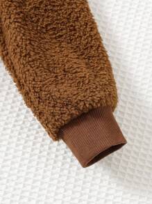 Cozy Pixies 2件套男童卡通熊图案保暖连帽长袖圆领上衣和松紧腰九分裤套装，棕色，男童两件套，男童棕色熊图案套装，幼儿棕色羊羔绒套装，男童冬季睡衣，男童棕色套装，男童棕色两件套，幼儿棕色羊羔绒套装，男童熊图案秋季套装