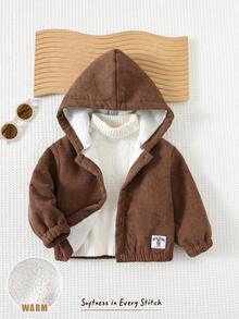 Cozy Pixies 男婴纯色连帽长袖夹克，百搭又舒适 - 棕色 - 查看 4