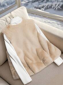 Franclia Fashionable Temperament Luxury H-Type V-Neck Sleeveless Winter Women's Khaki Plush Vest Women's Winter Fake Fur Coat - Apricot - View 2