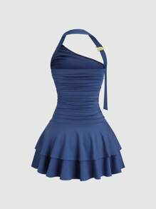 Sweetra 新款吊带螺旋金色珠宝束腰蛋糕裙下摆迷你连衣裙，适合女士