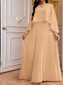 Fleurora Spring And Summer Elegant Commuting Office Party Wedding Cocktail Party Concert/Music Festival Champagne Woven Chiffon Round Neck Flared Lace Up Pleated Quarter Sleeves Plus Size Dresses Elegant Women Dresses Classy Outfits Summer Outfits For Women Spring Outfits For Women Wedding Guest Dress Women Dresses For Women Elegant Birthday Outfits For Women Church Clothes Women Concert Outfit Women Cruise Attire Women Birthday Dress Classy Outfits For Women Church Dresses For Women Tea Party Outfit Dress For Wedding Guest Bridal Shower Dress Champagne  Concert Birthday&Event Dresses Church Dresses Wedding Dresses Holiday Dresses Champagne Dresses