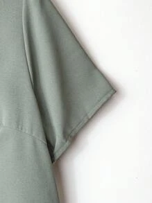 EMERY ROSE 2pcs Plus Size Set: Solid Color Round Neck Short Sleeve T-Shirt And Pants, Fashionable For Summer,Vacation Outfits Woman - Green - View 4