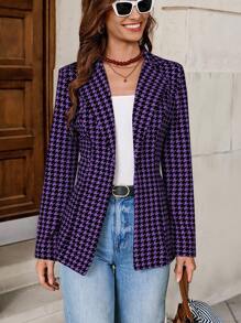 SHEIN Clasi Blazer de talle ceñido con estampado de pata de gallo de moda para otoño/invierno - Morado - Ver 5