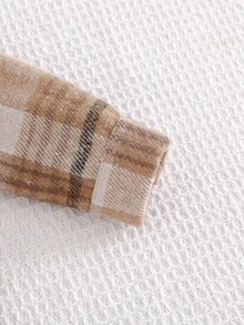 Cozy Pixies Cardigan a maniche lunghe con collo a revers a quadri cachi per bambino, casual e versatile per autunno/inverno