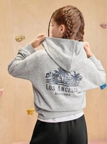 JNSQ Moletom Folgado para Meninas Pré-Adolescentes, Estampa de Paisagem e Letras Casual, Adequado para Uso Diário no Outono e Inverno, Atividades ao Ar Livre, Férias, Streetwear, Festas e Lazer - Cinza - Visão 11