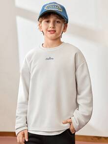 JNSQ Tween Boy Casual Crew Neck Loose Fit Long Sleeve Sweatshirt With Funny Beach Holiday Print, Suitable For Autumn, Winter Daily Wear, Outdoor Activities, Vacation, Streetwear, Party And Leisure - Grey - View 3