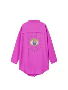 Women's Vacation Casual Sequin Eye Loose Fit Blouse - Hot Pink - View 2