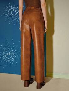 S.W.Smiley x MOTF PREMIUM Pantalones con bolsillos en diagonal de piel sintética - Marrón - Ver 4