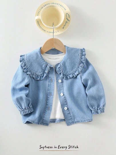 Cozy Pixies 女婴领口荷叶边长袖开衫，百搭舒适