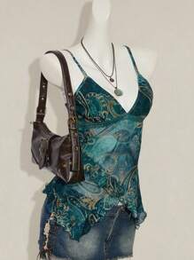 SHEIN ICON Women's Vacation Cashew Floral Print Ruffled Strap Camisole 4th Of July Women Outfits Cute Summer Tops Going Out Tops - Multicolor - View 4