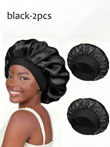 2 pezzi Cuffia di seta per dormire, cuffie per capelli in seta, cuffia da notte in seta con banda elastica morbida (nero e oro), accessorio per capelli ricci, decorazione estiva per casa e bagno