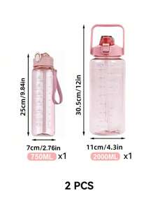 1 pièce 2000ml ou 750ml Bouteille d'eau avec débit d'eau rapide, bouteilles d'eau pour la remise en forme, la salle de sport, l'extérieur, le bureau, bouteille de sport, tasse d'eau, retour à l'école (rose), marqueur et paille, grande capacité, cruche d'eau, indispensables pour les voyages d'été à la plage, cadeaux de Noël