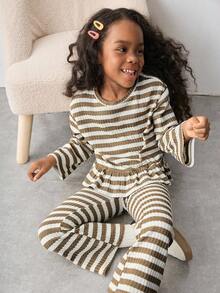 Maija Kids Maija Kids 2件套少女条纹圆领长袖T恤和裤子套装 - 彩色 - 查看 6