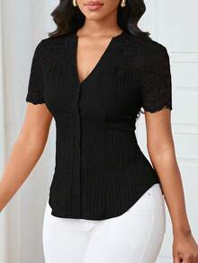 Lyxana Women's Casual Solid Color Simple Commuter Shirt, Summer