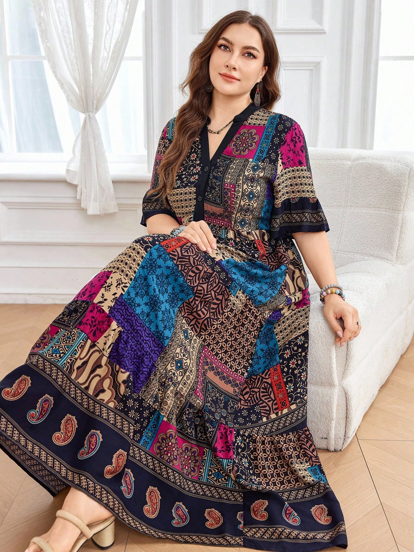 SHEIN Lacomfia فستان كاجوال طويل مقاسات كبيرة للنس...