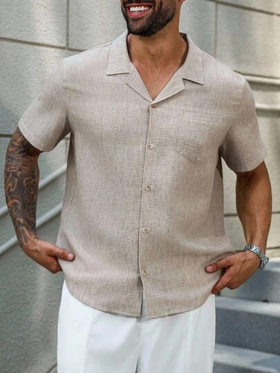 Manfinity Homme 夏季大码男士休闲纯色短袖衬衫