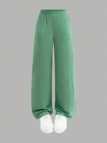 SHEIN 3pcs/Set Casual Outfit For Teens & Young Girls, Including Semi-Sheer Blouse, Camisole Top With Built-In Bra, And Simple Versatile Pants, Suitable For Outings And Gatherings