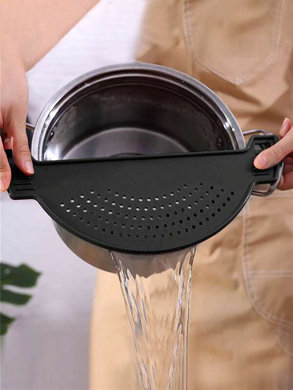 1 peça de filtro de pressão, escorredor de plástico, funil de panela, filtro de alimentos em formato de meia-lua, placa de filtro, filtro de calor, adequado para massas, vegetais, frutas, utensílios de cozinha, filtro de pia de cozinha, serve para todas as panelas e tigelas