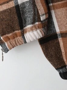 SHEIN Tall CURVE 大码女式格子印花连帽拉链保暖内衬短款长袖夹克 - 彩色 - 查看 3