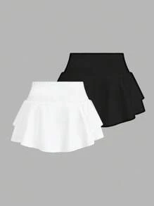 Girlism 2pcs/Set Teen Girls Casual Solid Color Shorts