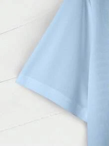 INAWLY 大码女式夏季短袖圆领休闲 T 恤，字母印花图案 T 恤女式上衣 - 淺藍色 - 查看 4