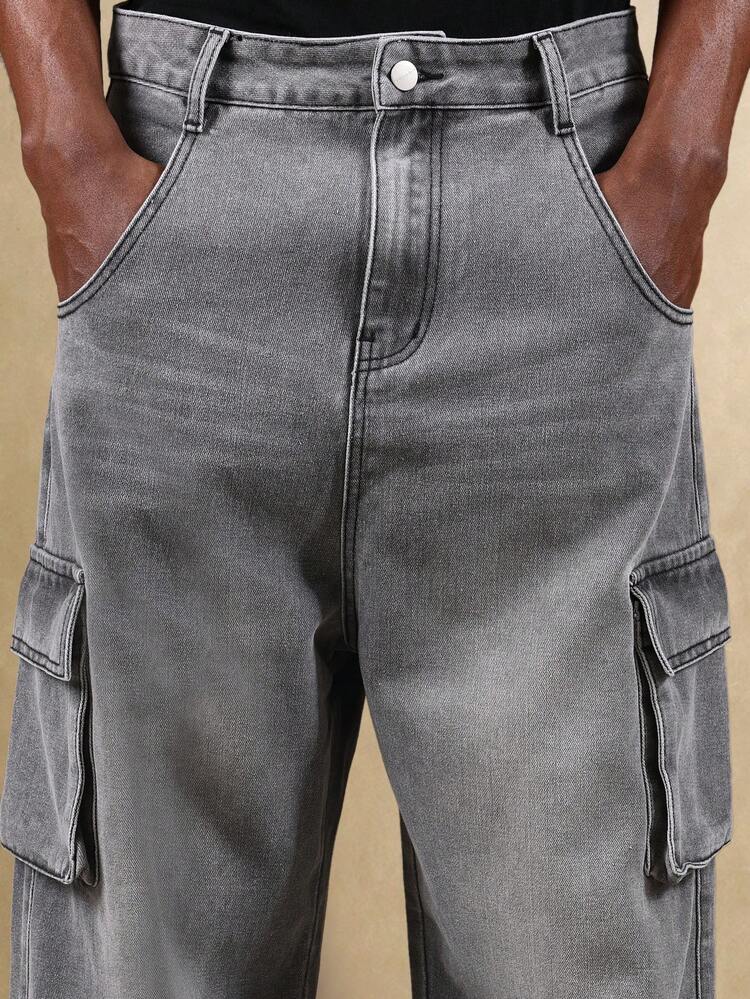 Wide Leg Cargo Jeans With Multiple Pockets