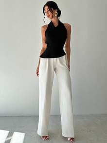 Firerie Áo sơ mi đi làm thanh lịch mới dành cho nữ, cổ áo bất đối xứng, không tay, hở lưng, cài nút điều chỉnh được, trang trí vừa vặn, áo sơ mi công sở màu đen, áo sơ mi đi làm dành cho nữ, quần áo xuân/hè, đi làm, thanh lịch, gợi cảm - màu đen - Xem 9